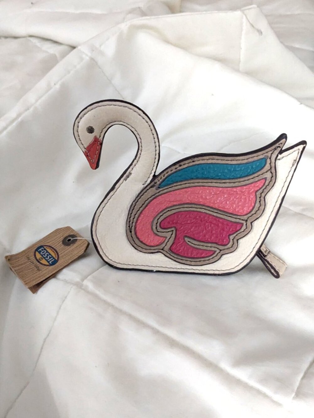 RARE Fossil 3D Swan Coin Purse Pouch With Leather Appliqué Y2K New With Tags - Picture 2 of 5